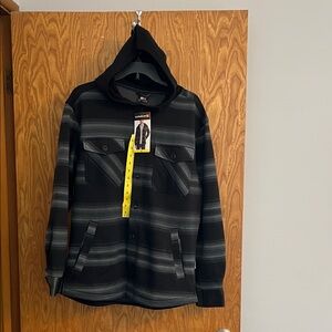 Quiksilver Black and Gray Striped Pullover Hoodie